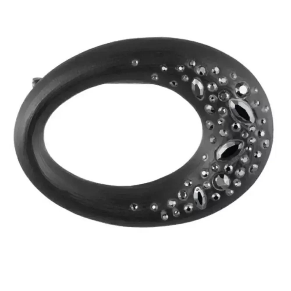 Alexis Bittar Black Lucite, Noir Crystal Dusted Oval Brooch